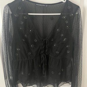 Abercrombie & Fitch Mesh Beaded Black Top